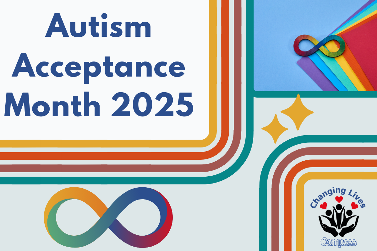 autism acceptance month 2025, with rainbow infinity symbol